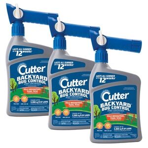 Lot of 3 Cutter Backyard Bug Control Spray Kills Mosquitoes Fleas Ants 32.oz